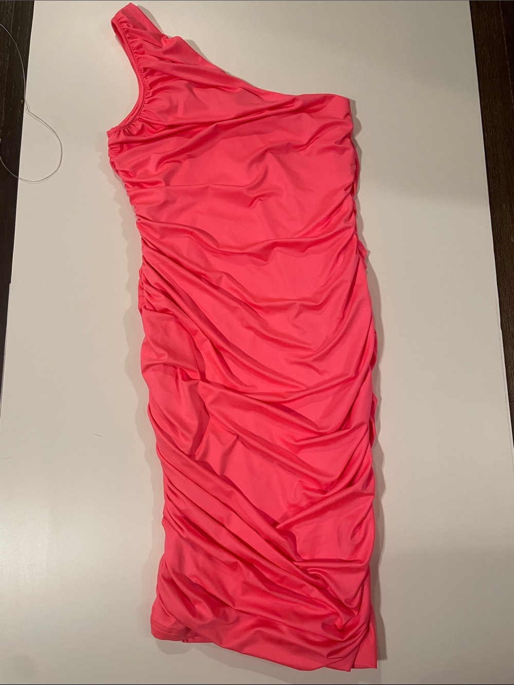 One-Shoulder Pink Ruched Bodycon Dress